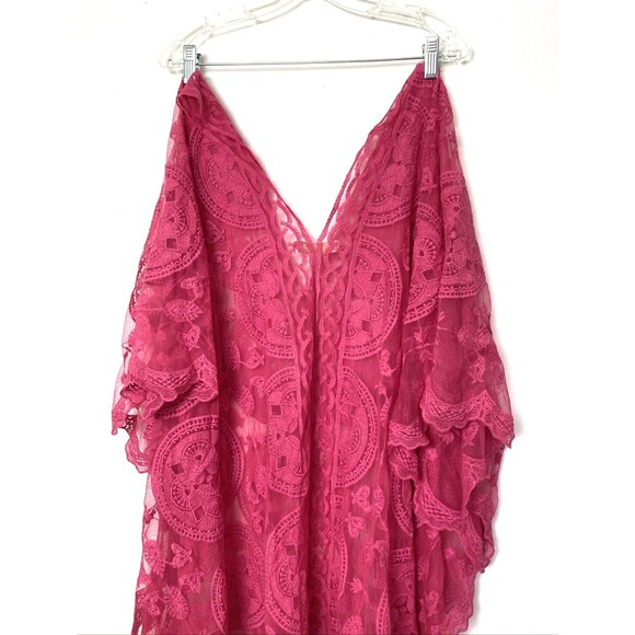 Sol & Sea Swimsuit Coverup Size L/XL Pink Sheer Mesh Embroidery Periwinkle Tunic - Picture 7 of 12